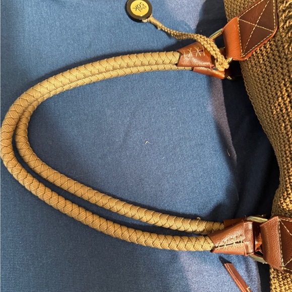 THE SAK Crochet Shoulder Bag | Tan & White | Leather Trim Handles - Picture 10 of 10